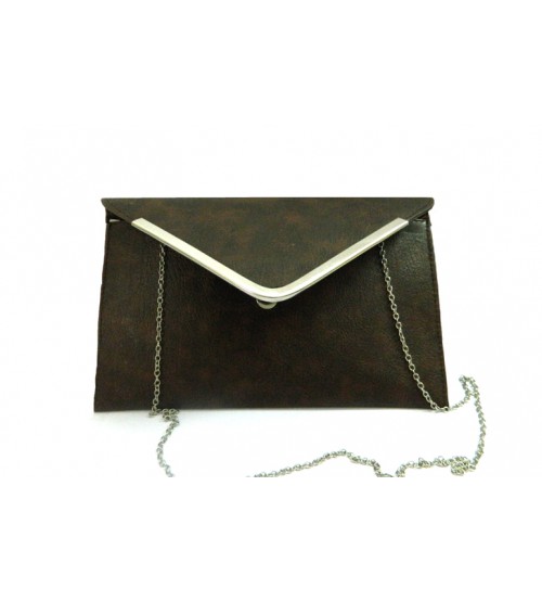 Ladies Envelop Bag with Chain, Leather Bag, Brown Color